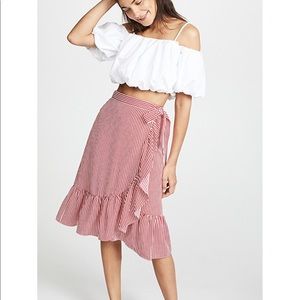 Club Monaco Red Tedon Stipe Wrap Skirt
